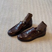 Loafers Fashion Retro Flat Single-layer Shoes British Style Small Leather Shoes Puleather All-match Slip-on Loafers Women's Thic