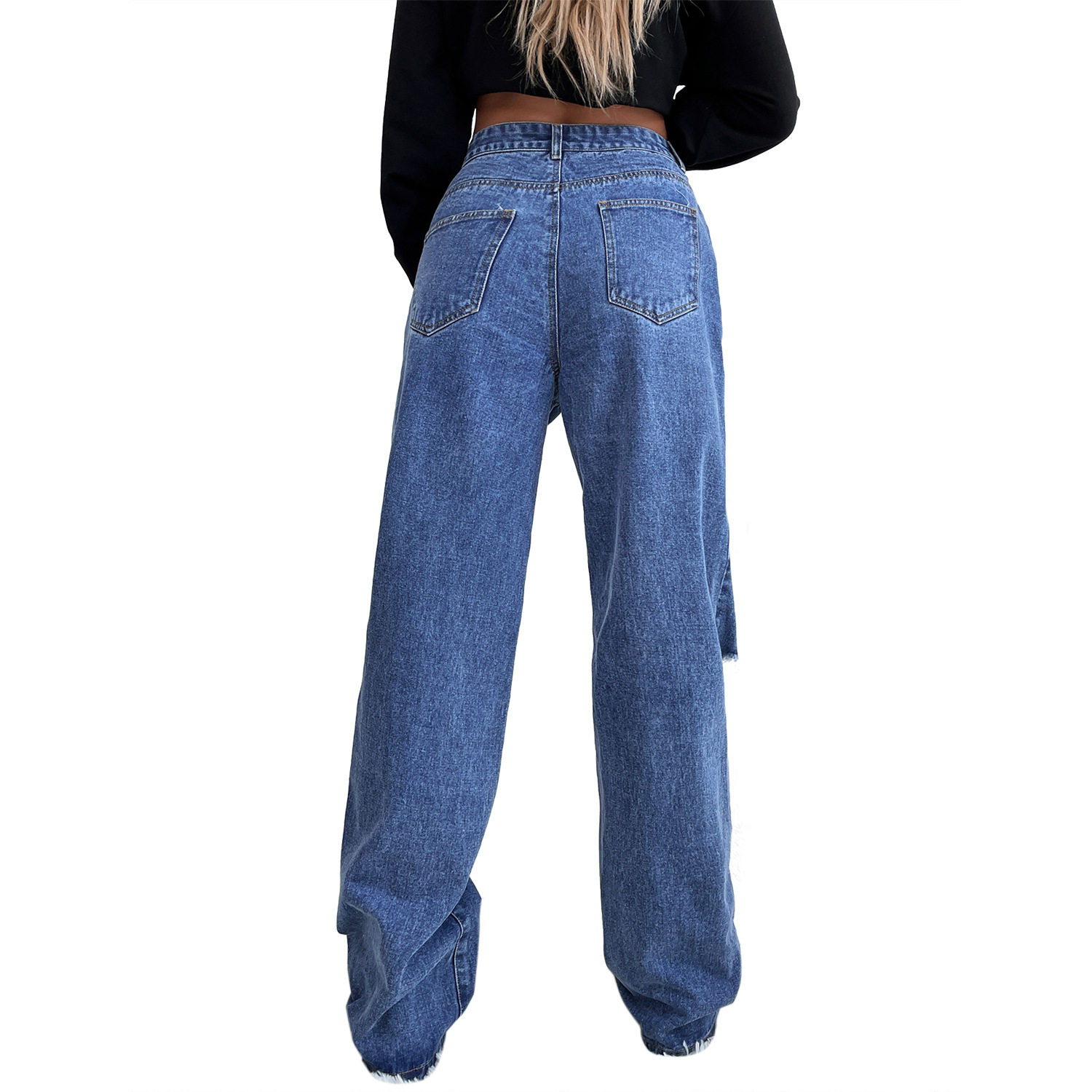 High Waisted Wide Leg Distressed Denim Jeans Trendy Loose Fit Casual Style Perfect for Everyday Wear Wholesale