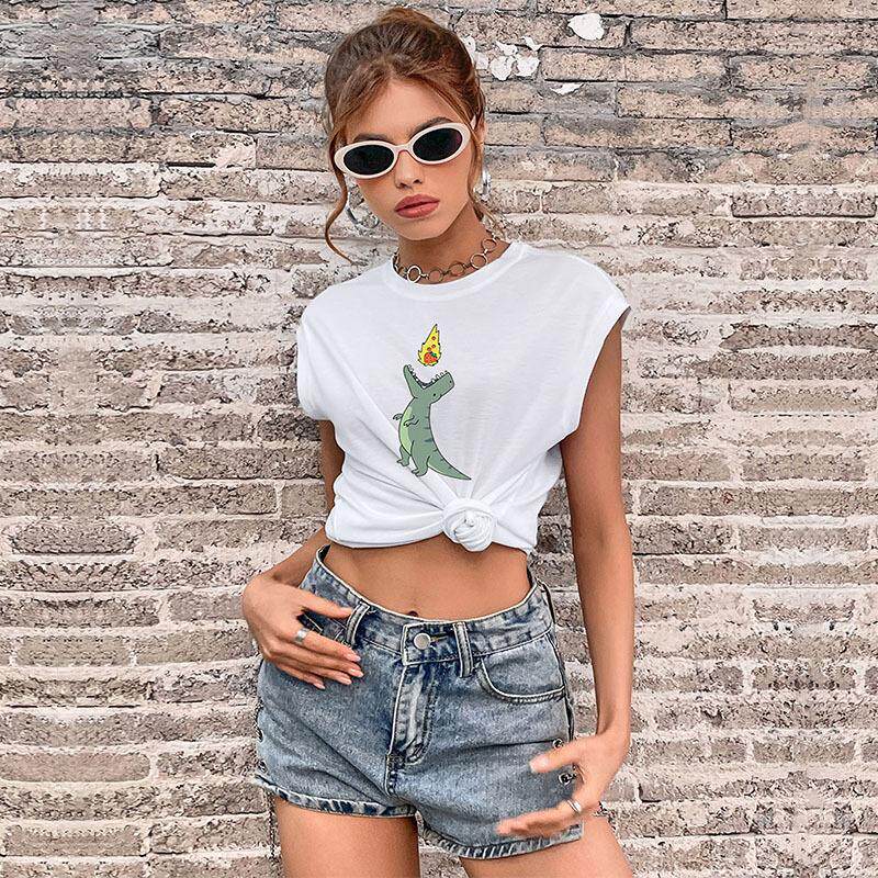 Vintage White American T Shirt Summer Casual Style Retro Design Comfortable Fit Womens Fashion Top Wholesale