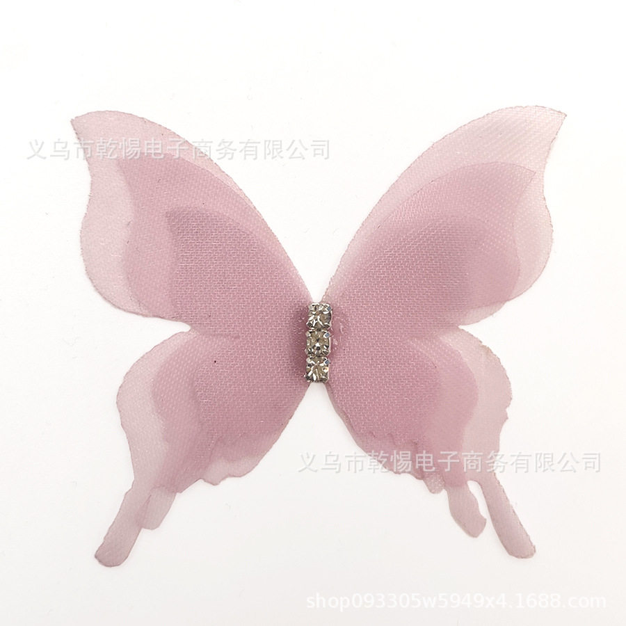 三层带钻蝴蝶布艺diy发饰配件服装辅料钻饰diy饰品薄纱三层蝴蝶