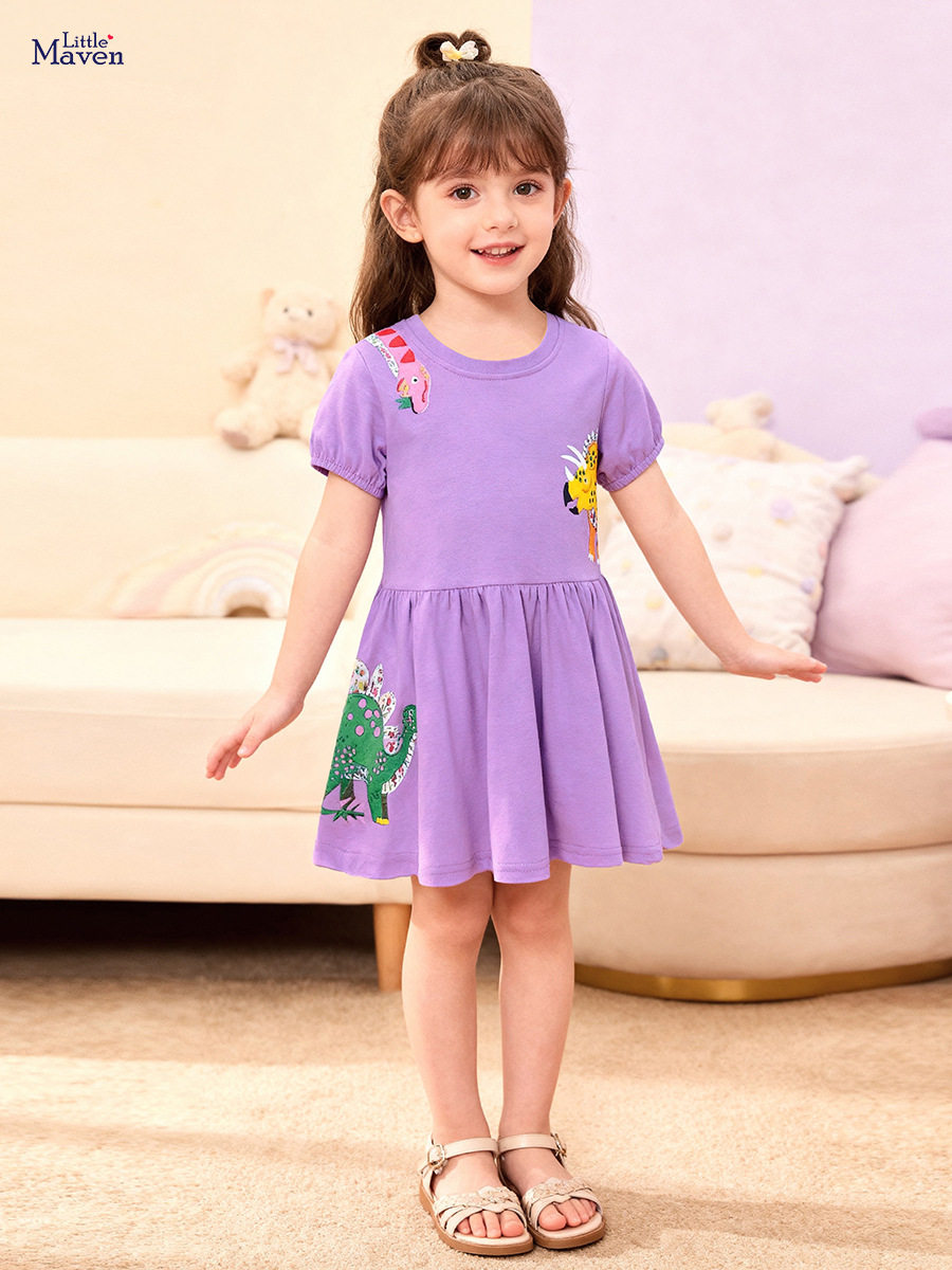 New Summer Girls' Short-Sleeve Dress, Cartoon Kids' Dress, Baby Dress