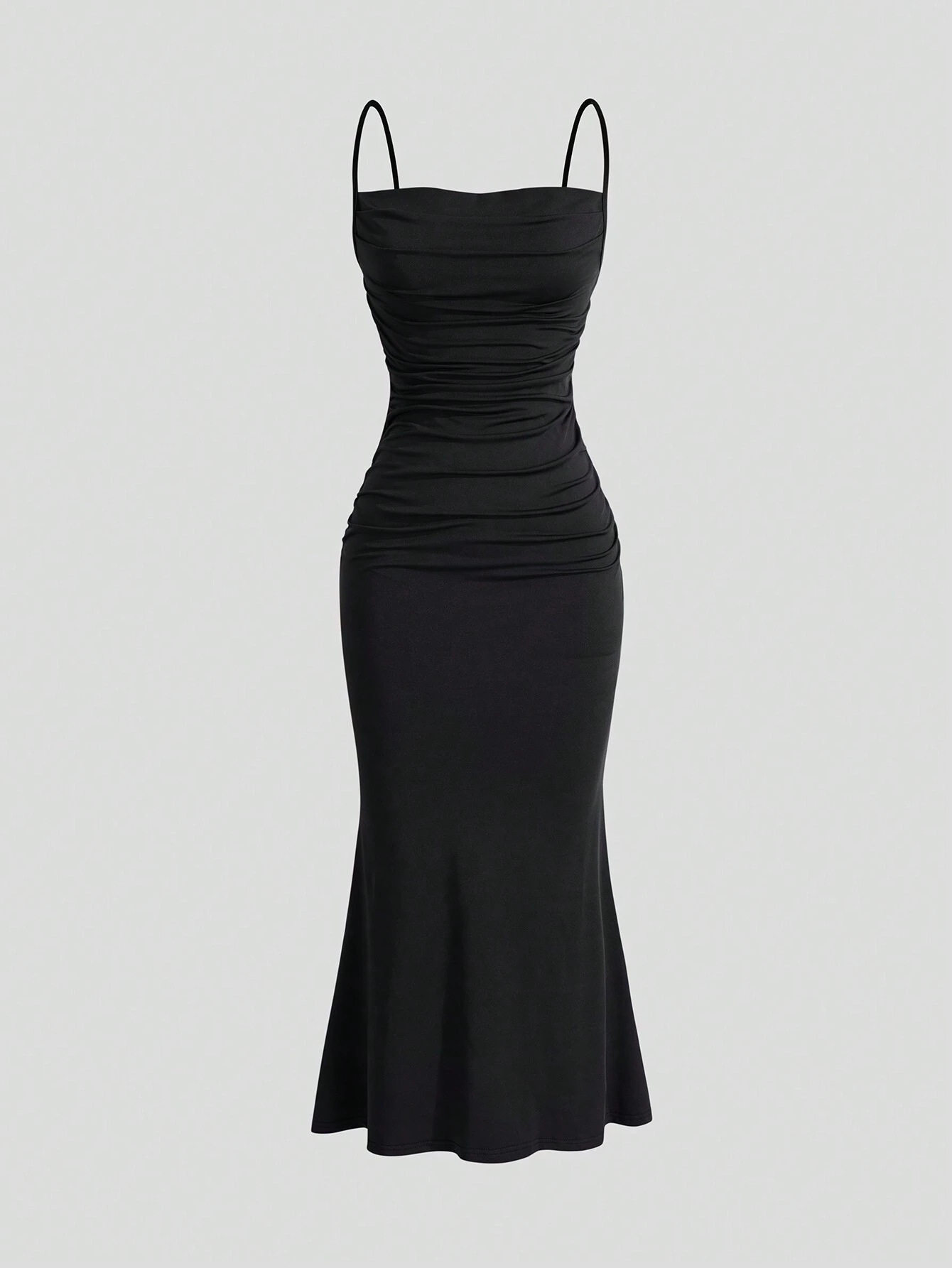 High Waist Bodycon Maxi Dress Adjustable Spaghetti Straps Tie Detail Mermaid Hem Spring Fashion for Elegant Occasions