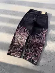European and American Cross-Border Derschutze Embroidered Jeans Retro Embroidered Trendy Unisex Loose Straight Wide-Leg Pants