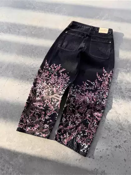 European and American Cross-Border Derschutze Embroidered Jeans Retro Embroidered Trendy Unisex Loose Straight Wide-Leg Pants