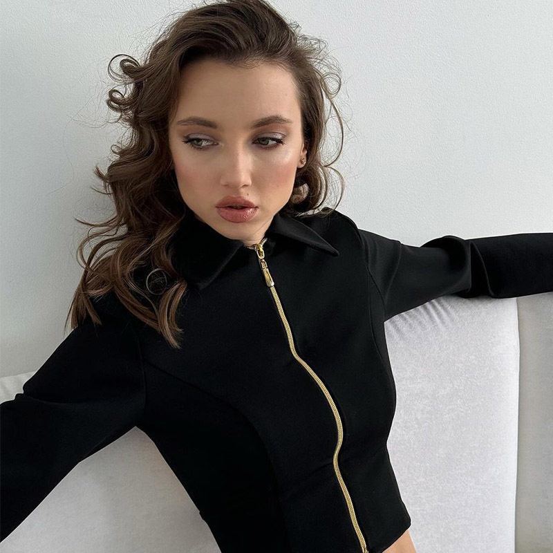 Womens Slim Fit Long Sleeve Zip Up Cardigan Sexy Backless Design American Style Casual Wear for Spring and Fall