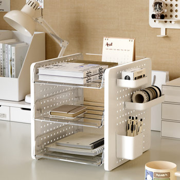 Office Station Hole Board a4 Paper File Rack Dormitory Hand-held Storage Rack Storage Desk Simple Bookshelf