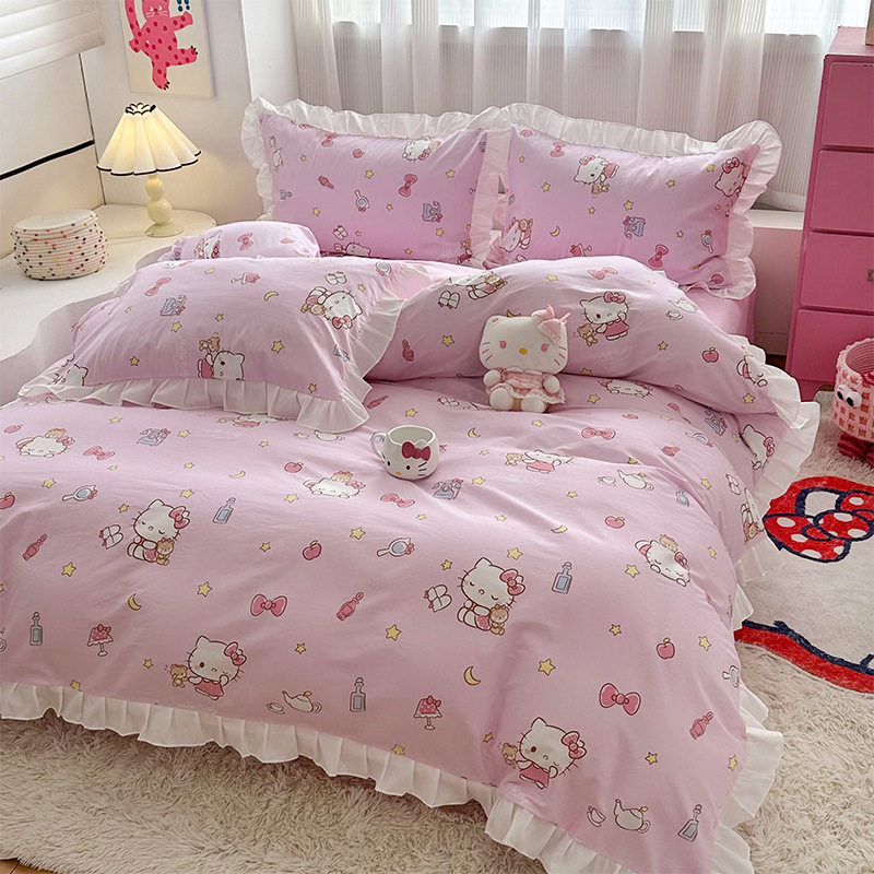 Sanrio series lace cotton cartoon printing four-piece set cute girl style bedding wholesale delivery