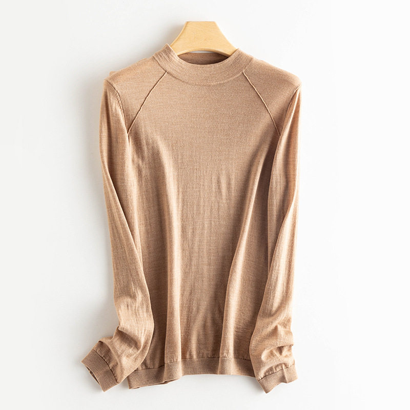 100%美丽诺羊毛衫2025秋冬圆领纯色修身显瘦气质针织衫打底衫