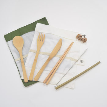 Wholesale one-person bamboo tableware set bamboo knife, fork and spoon tableware six-piece set Japanese bamboo portable tableware with logo