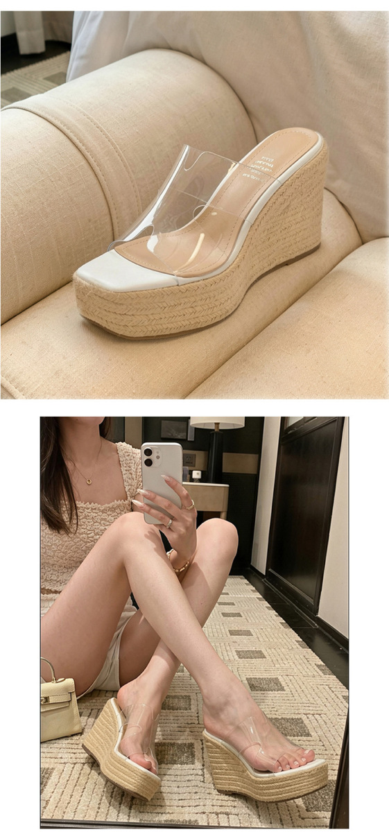 Sandal nữ quai ngang gót xuồng đế dày 9cm mũi vuông — Màu be, Màu trắng