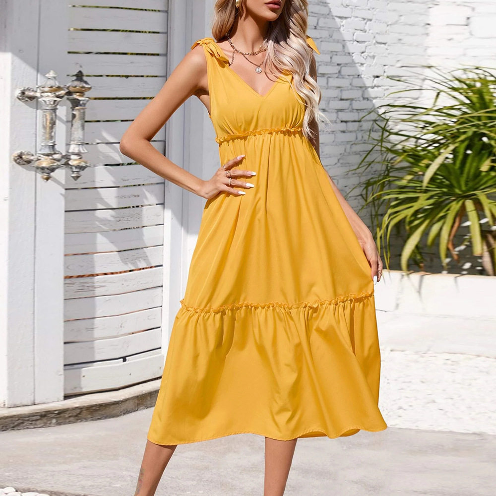 Womens Casual Beach Maxi Dress Waist Defined Spaghetti Straps Flowy Skirt Perfect for Vacation or Summer Events