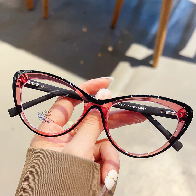 Fashion new glasses frame foreign trade hot spring TR90 plain glasses cat eye black frame anti-blue light glasses female 2023