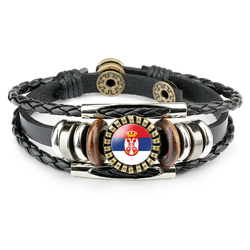 Cross-Border New Accessories European Country Flag Pattern Time Gemstone Leather Bracelet Retro Accessories