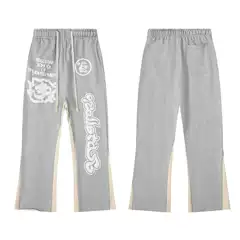 American street fashion brand color blocking splicing retro foam letter printing loose straight casual pants long pants set for men