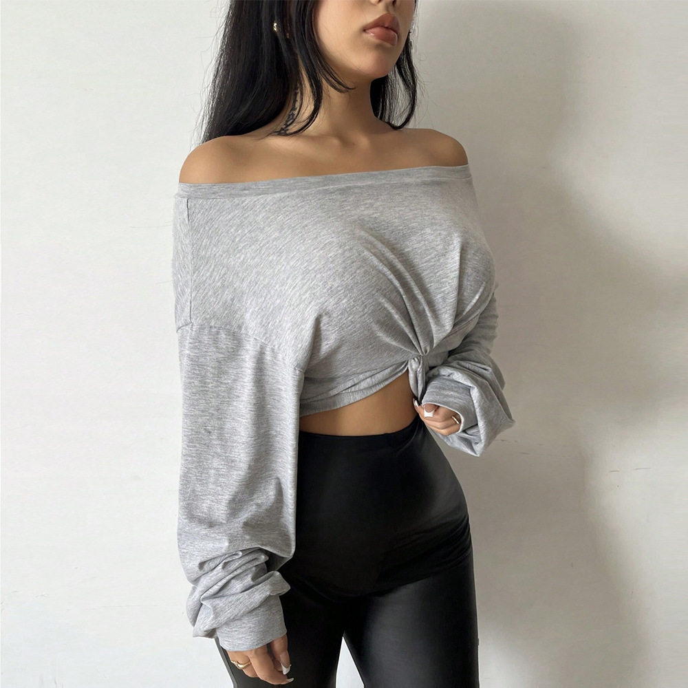 Crop Top Sexy Slim Fit Off Shoulder Long Sleeve Lightweight Fabric Spring Summer Fashion Wholesale Available