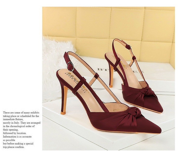 Giày cao gót nữ mũi nhọn gót nhọn 9cm mặt lụa satin thắt nơ phong cách dự tiệc — Màu đen, Màu đỏ rượu, Màu sâm panh, Màu xanh da trời