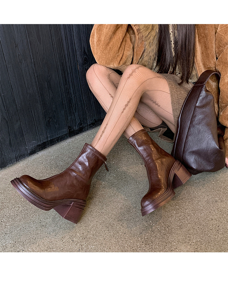 Boot nữ cổ cao ôm bắp chân đế dày khóa thắt lưng, ống rời hai kiểu mặc — Lớp lót đơn màu đen, Lớp lót đơn màu nâu, Lót nhung đen, Lót nhung màu nâu