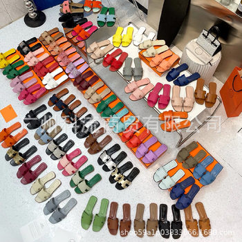 H Brand Genuine Leather Sandals for Women, 2025 New Summer Fashion Versatile Flat Slide Sandals for Beach Travel