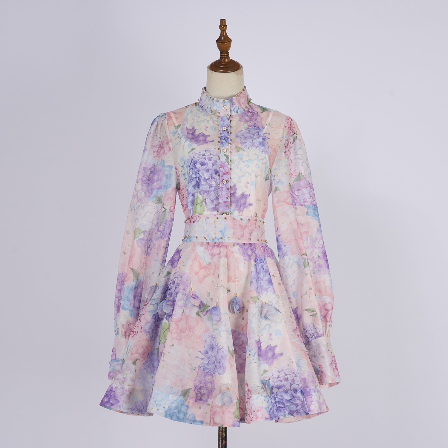 Vintage Floral Beaded Lantern Sleeve Top with A Line Mini Skirt Set Elegant Style for Parties and Events Wholesale