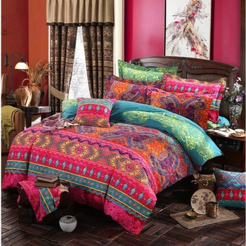 Aliexpress Amazon Printing Set Imitation Cotton Ethnic Style Export Size Yiren Tone Quilt Cover + Pillowcase Three-Piece Set