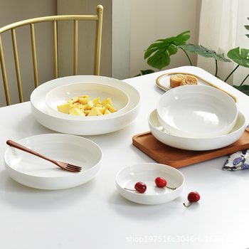 Jingdezhen Bone China Nest Plate Straight Mouth Deep Plate Dish Pure White Tableware suit Creative Household Plate Ceramic Deep Plate Dish