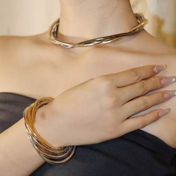 European and American Foreign Trade Cross-Border Hot-Selling Three-Layer Winding Necklace Twist Metal Necklace Personalized High-End Exaggerated Clavicle Chain