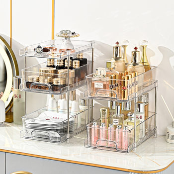 Transparent PET storage rack desktop cosmetics storage box bathroom Bathroom Kitchen multi-functional folding storage rack