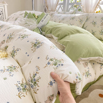 Class A Maternal and Infant Grade Small Fresh Super Soft Foam Cotton Four-piece Set Washed Cotton Quilt Cover Bed Sheet Dormitory Three-piece Set Bed Cover