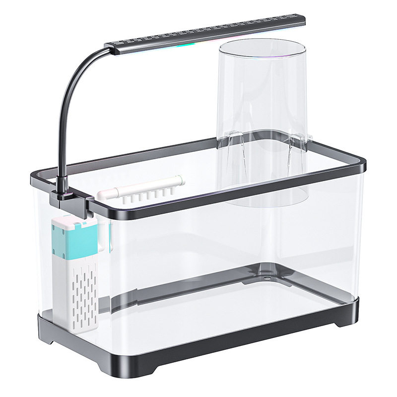 Fish Tank New Aquarium Ecological Landscaping Home Desktop Lazy Filter Oxygen Production Heating Plastic Goldfish Tank with Light