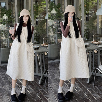 New Maternity Wear Plus Size Two-Piece Quilted Maternity Vest Dress + Bottoming Shirt Maternity Two-Piece Suit with Free Bag