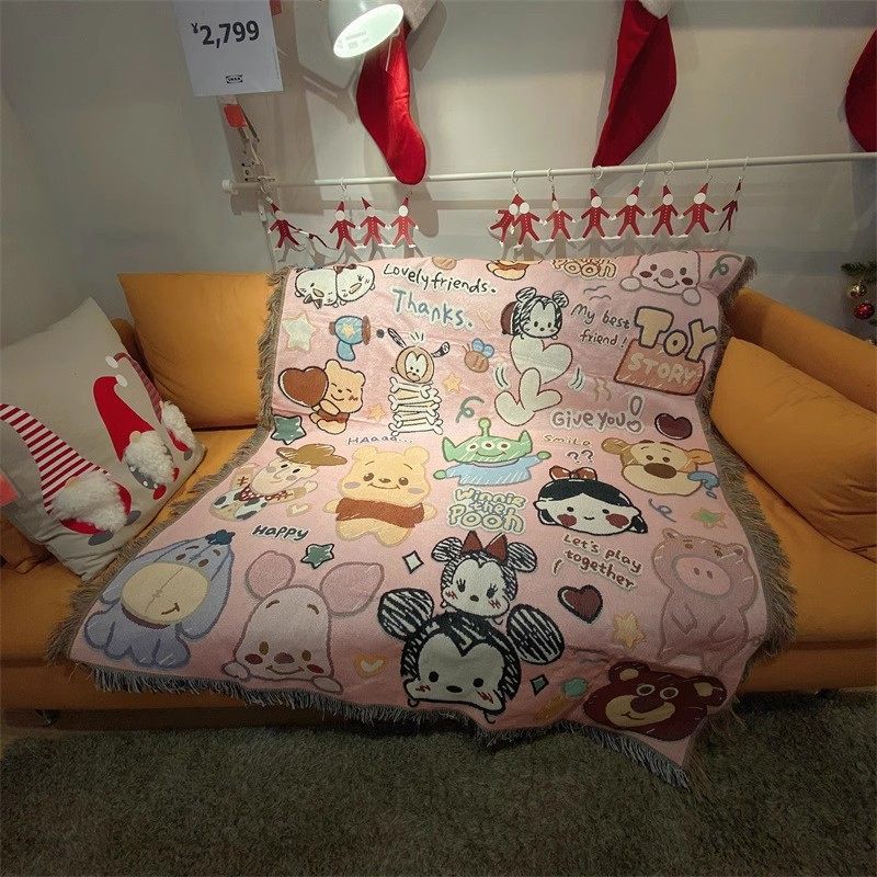 Cross-border Internet Famous Ins Style Double-sided Sofa Towel Multi-purpose Blanket Blanket Pink Pooh Sofa Cover Cushion