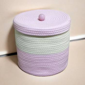 Dopamine-Style Desktop Storage Basket with Lid, Cotton Rope Storage Basket for Bedside, Dormitory, Keys, Snacks, Socks, Miscellaneous Items