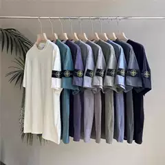 Cross-Border Foreign Trade High Version New Crewneck STO Stone Classic Solid Color Compass Armband Short Sleeve T-Shirt Men's Trendy
