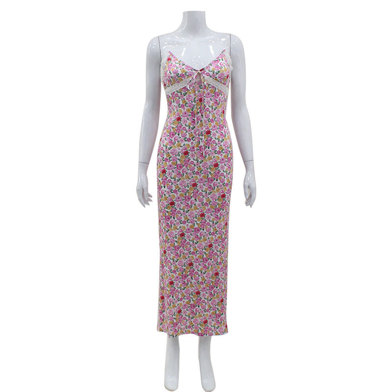 Summer Floral Print Slip Dress for Women Lace Panel Sweet and Sexy Style Perfect for Casual Outings Wholesale