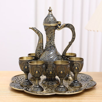 European-style Liquor Wine suit Household Creative Liquor Glass Antique Wedding High-grade Old Wine Pot Set of 8 Gifts