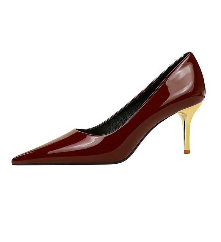 Giày cao gót nữ mũi nhọn da bóng gót kim loại thanh mảnh tôn dáng — 7122-1 đen 10CM, 7122-1 màu nude 10CM, 7122-1 Rượu Vang Đỏ 10CM, 7122-A1 đen 7CM