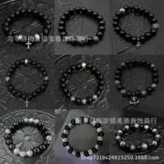 CH crow a Thai silver do old cross black stone bracelet trend couple bracelet factory price direct supply 10mm bracelet