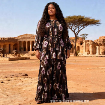 African Cross-Border Plus-Size Women's Autumn New European and American Style Floral Versatile Fashion Slimming Two-Piece Set