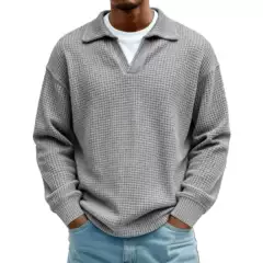 2025 European and American Autumn and Winter New Lapel Knitwear Men's Accessible Luxury Business Style Polo Shirt Waffle