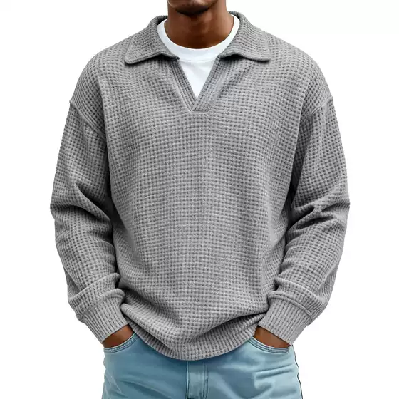 2025 European and American Autumn and Winter New Lapel Knitwear Men's Accessible Luxury Business Style Polo Shirt Waffle