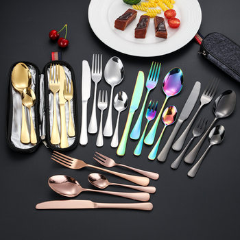 Cross-Border Stainless Steel Tableware 1010 Knife, Fork and Spoon Set Outdoor Camping Portable Tableware Storage Bag Five-Piece Set