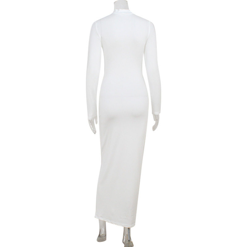 Elegant Hollow Design Long Sleeve Bodycon Dress High Quality Fabric Solid Color Slim Fit Perfect for Formal Events