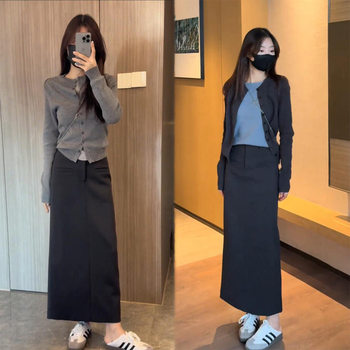 2025 Spring New Color Block Fake Two-Piece Design Fashionable Soft Slimming Knit Sweater and Skirt Set