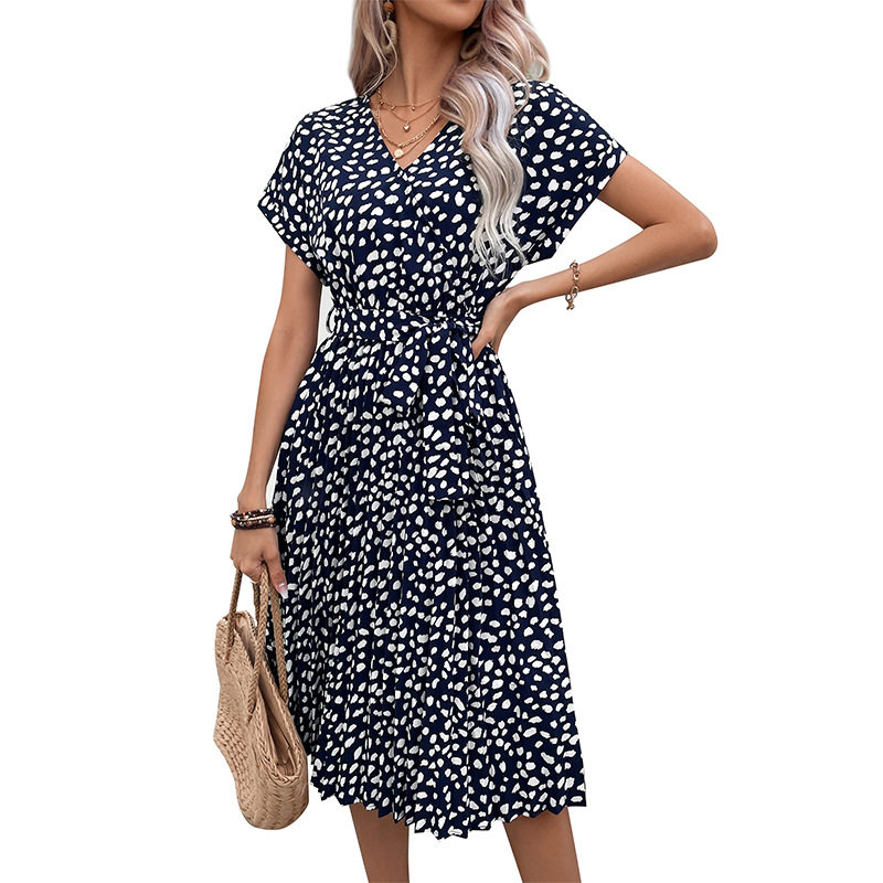 Summer Womens Leopard Print Dress Short Sleeve Casual Style Comfortable Fabric Wholesale Available