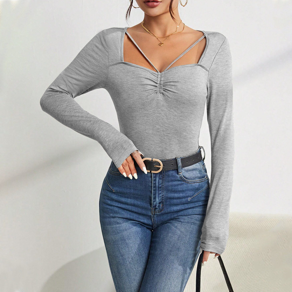 Womens Slim Fit Square Neck T Shirt Minimalist Design Versatile Style Spring Summer Essential Wholesale Available