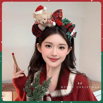 Christmas Hairpin Cute Rabbit Ears Plush Hairband Women's Winter Bow Hair Press Headband Atmospheric Hairband Headwear