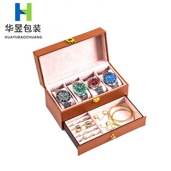Cross-border watch box spot wholesale carbon fiber PU leather watch box 4 double watch jewelry storage watch box