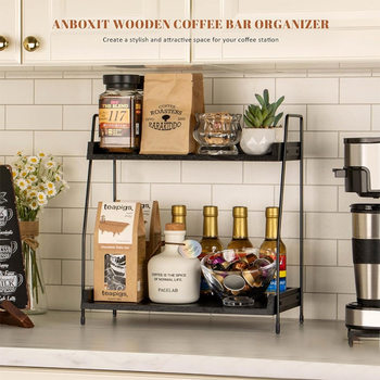 Spot Wooden Double-Layer Storage Rack Desktop Toiletries Storage Rack Kitchen Coffee Seasoning Supplies Rack Organization Rack