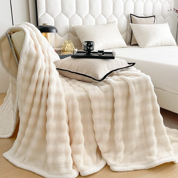 in stock Cross-border Bubble Imitation Rabbit Hair Double-sided Faleiren Blanket Office Multi-functional Sofa Cover Blanket Can be Covered
