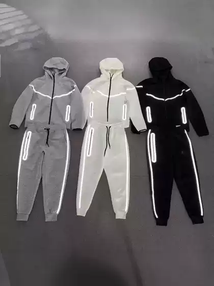 Cross-Border 25 Men's and Women's Spring & Fall Reflective Strips Knitted Hooded Zipper Shirt Sports Casual Suit Jacket 754 Sweatpants 762
